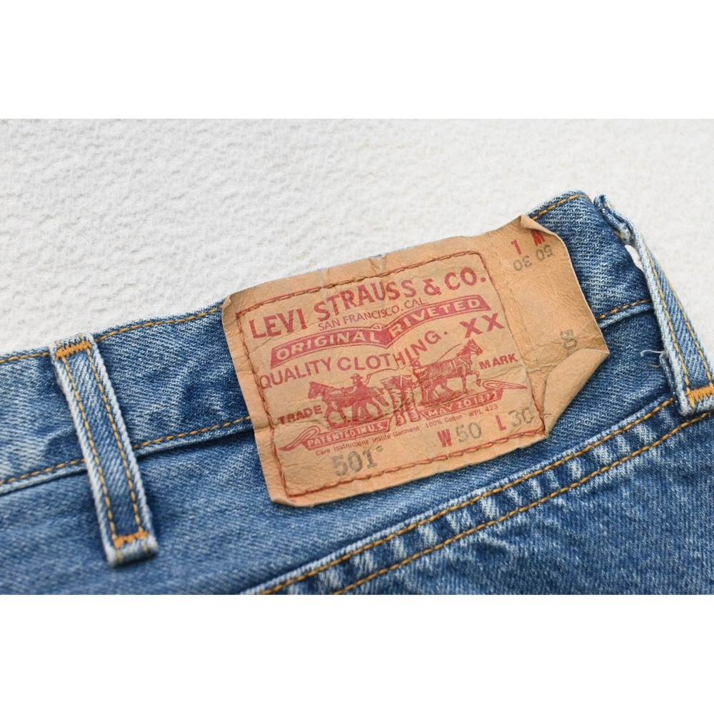 Levi's 501 Original Jeans Mens 50x30 Blue Straight Leg Button Fly‎ Rugged